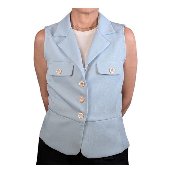 90s Mystic Collared Button Front Vest Peplum Waist Light Blue Size Large - Picture 1 of 8